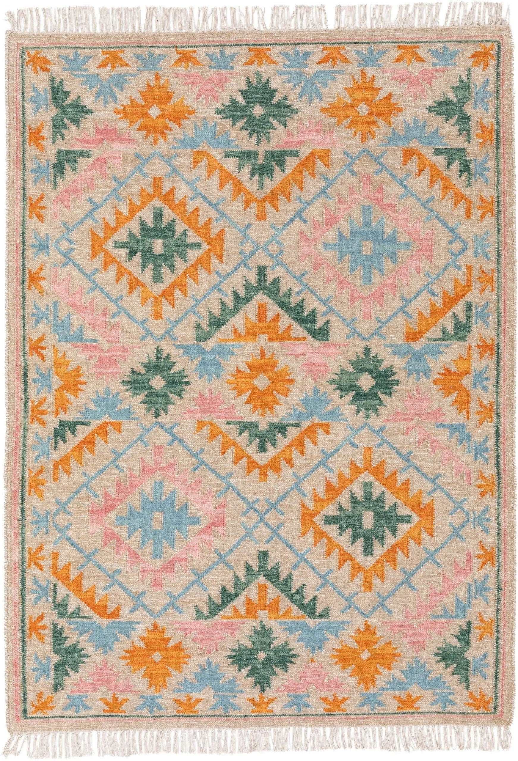 Teppich, Handgewebter Kelim Zohra, Multicolor / Beige