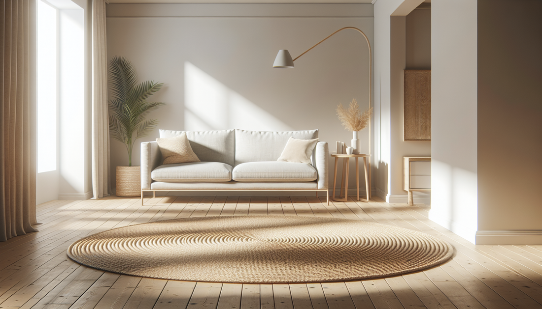 Schlichter Sisalteppich aus natürlichem Material in Wohnzimmer