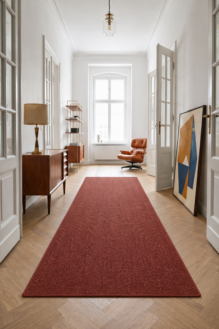 Sisal Läufer nach Maß Fischgrät Rot meliert – gekettelt, 100% Sisal | carpetz.de