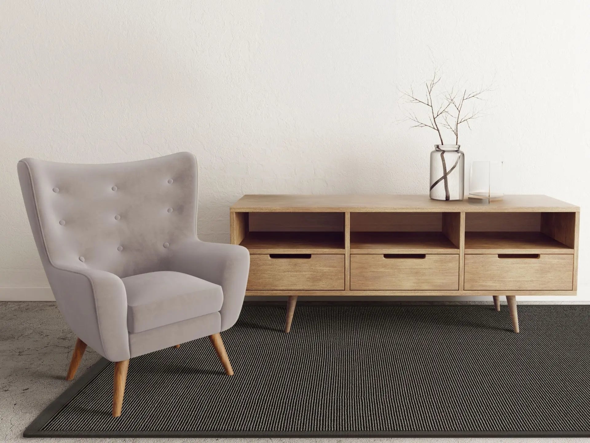 Sisalteppich nach Maß - Mara S2 Nachtgrau, mit Bordüre