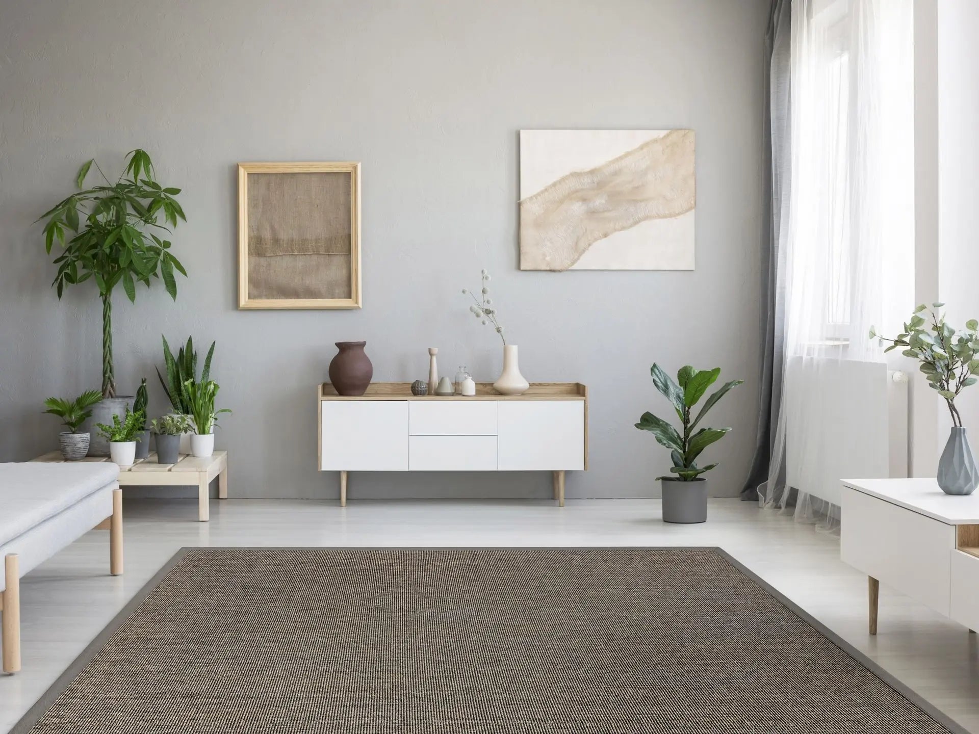 Sisalteppich nach Maß - Mara S2 Smoke, mit Bordüre