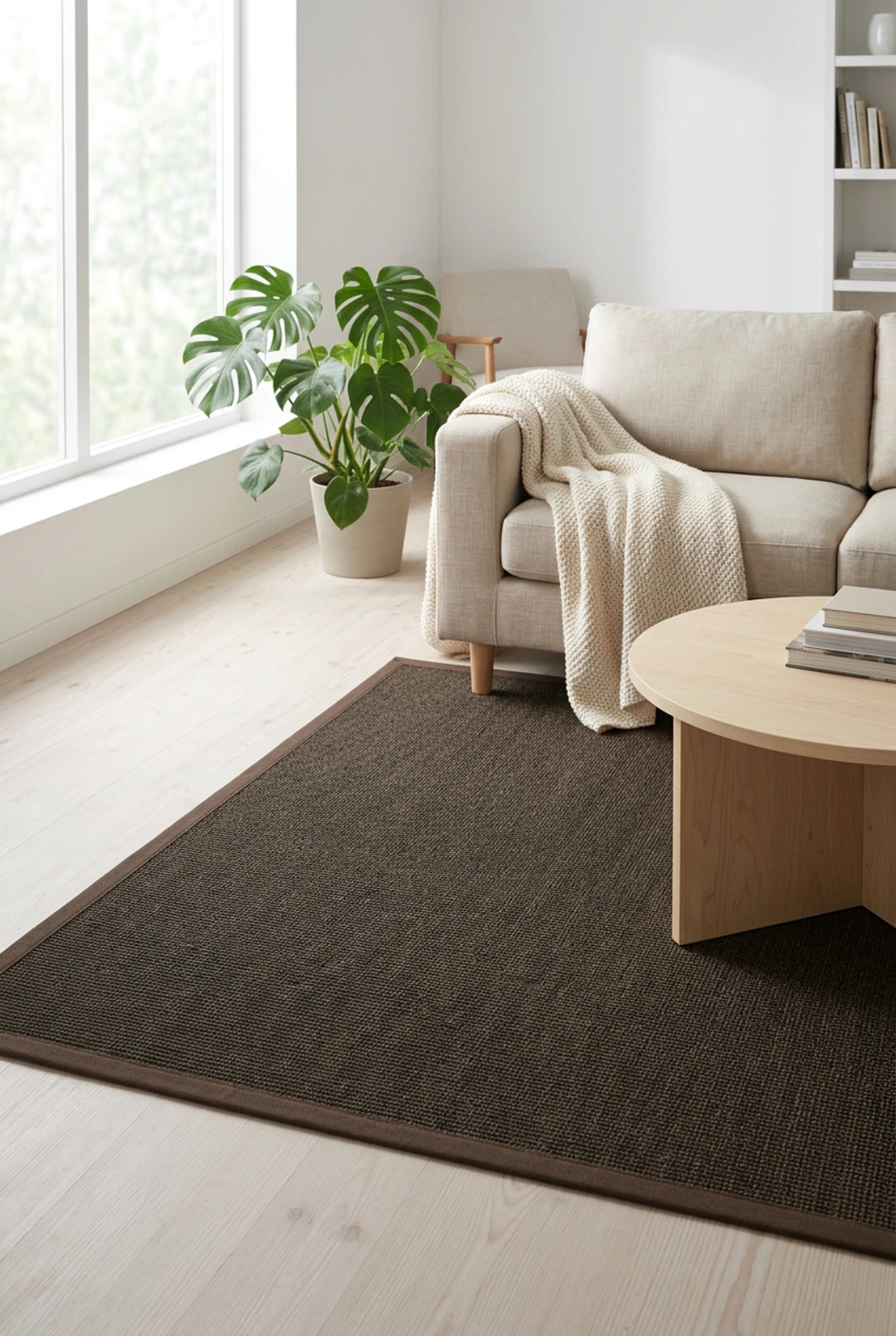 Made-to-measure sisal carpet - pure fabric hazel brown, with fleece backing 100% natural 