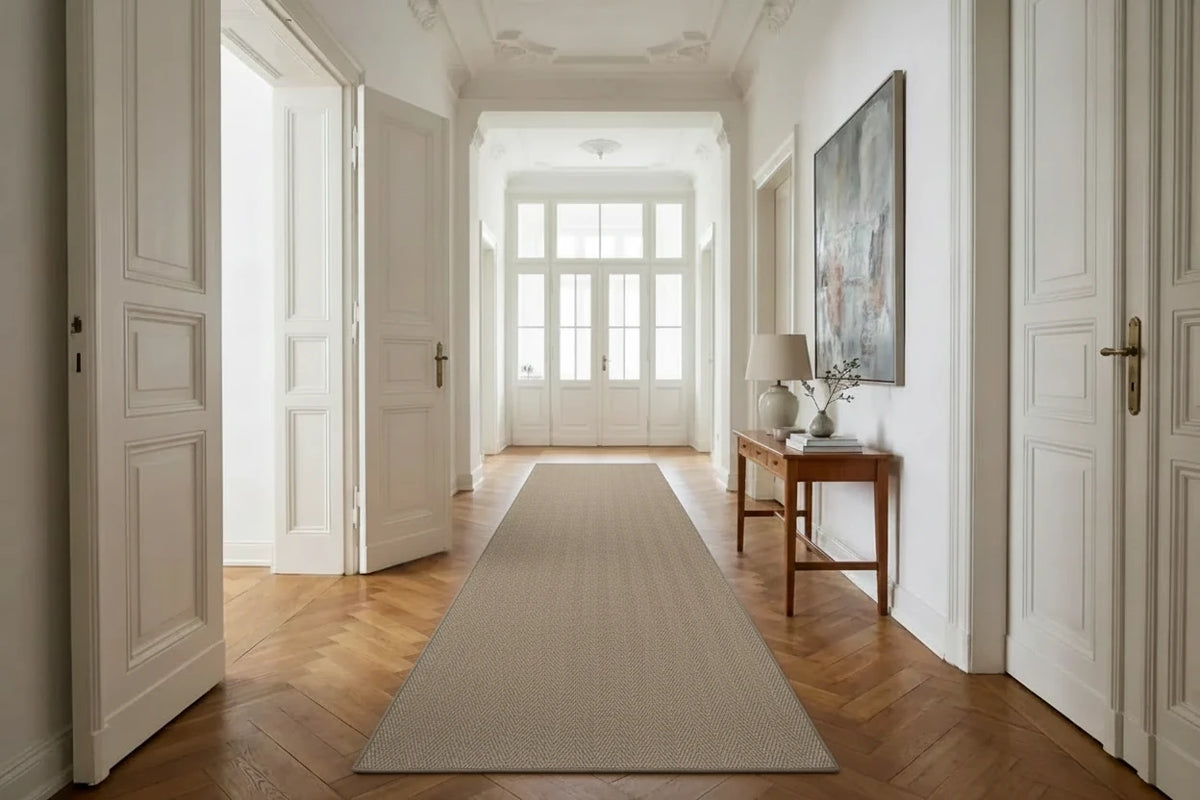 Sisal Läufer Fischgrät Macciato, nach Maß - gekettelt