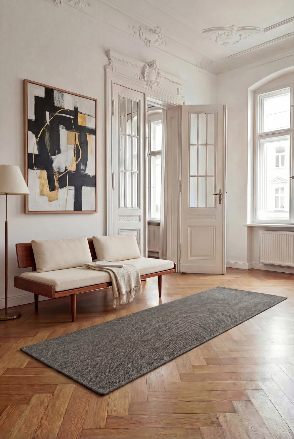 Sisal Läufer Fischgrät Grau meliert, nach Maß - gekettelt