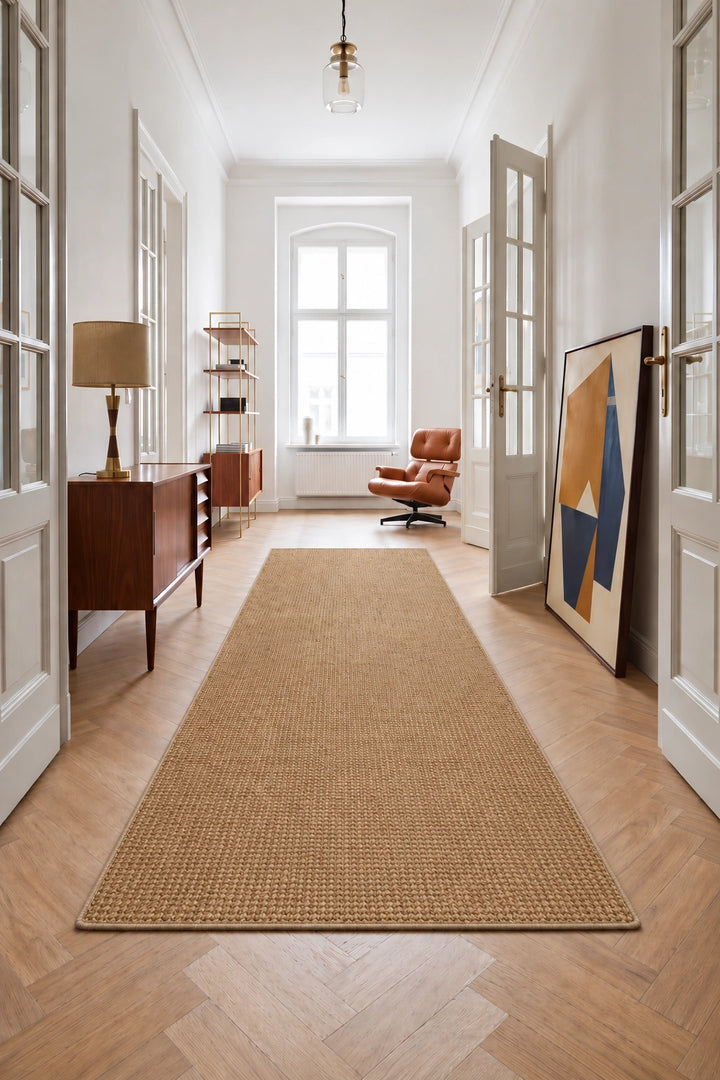 Sisal Läufer nach Maß – Purstoff Cashewbeige / Natur, gekettelt