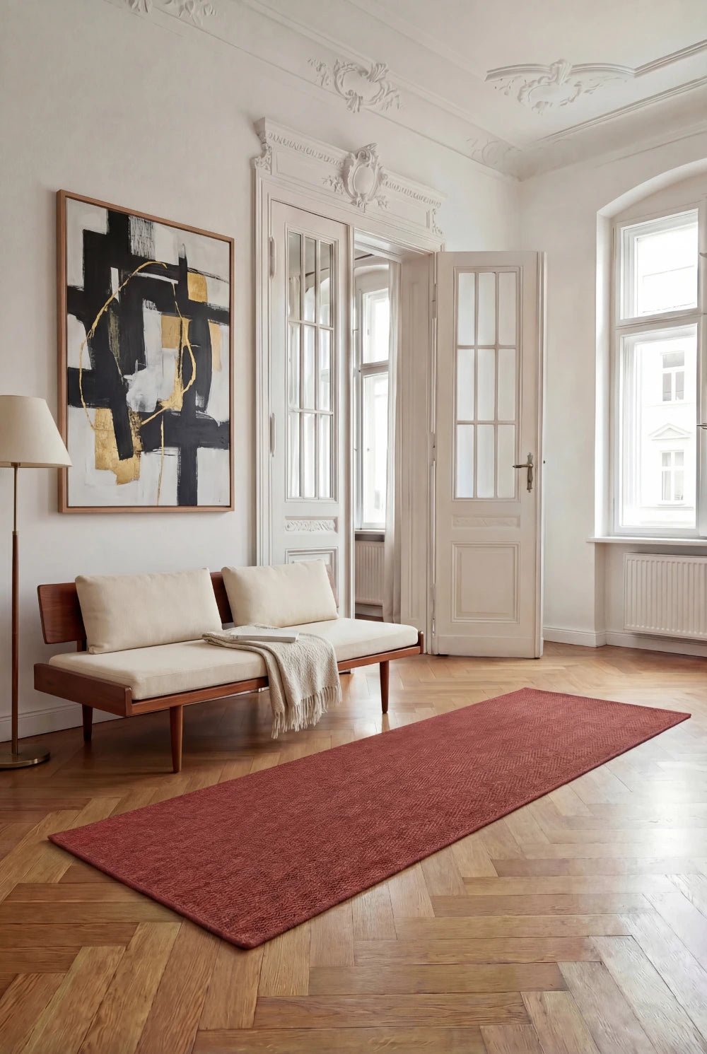 Sisal Läufer Fischgrät Rot meliert, nach Maß - gekettelt