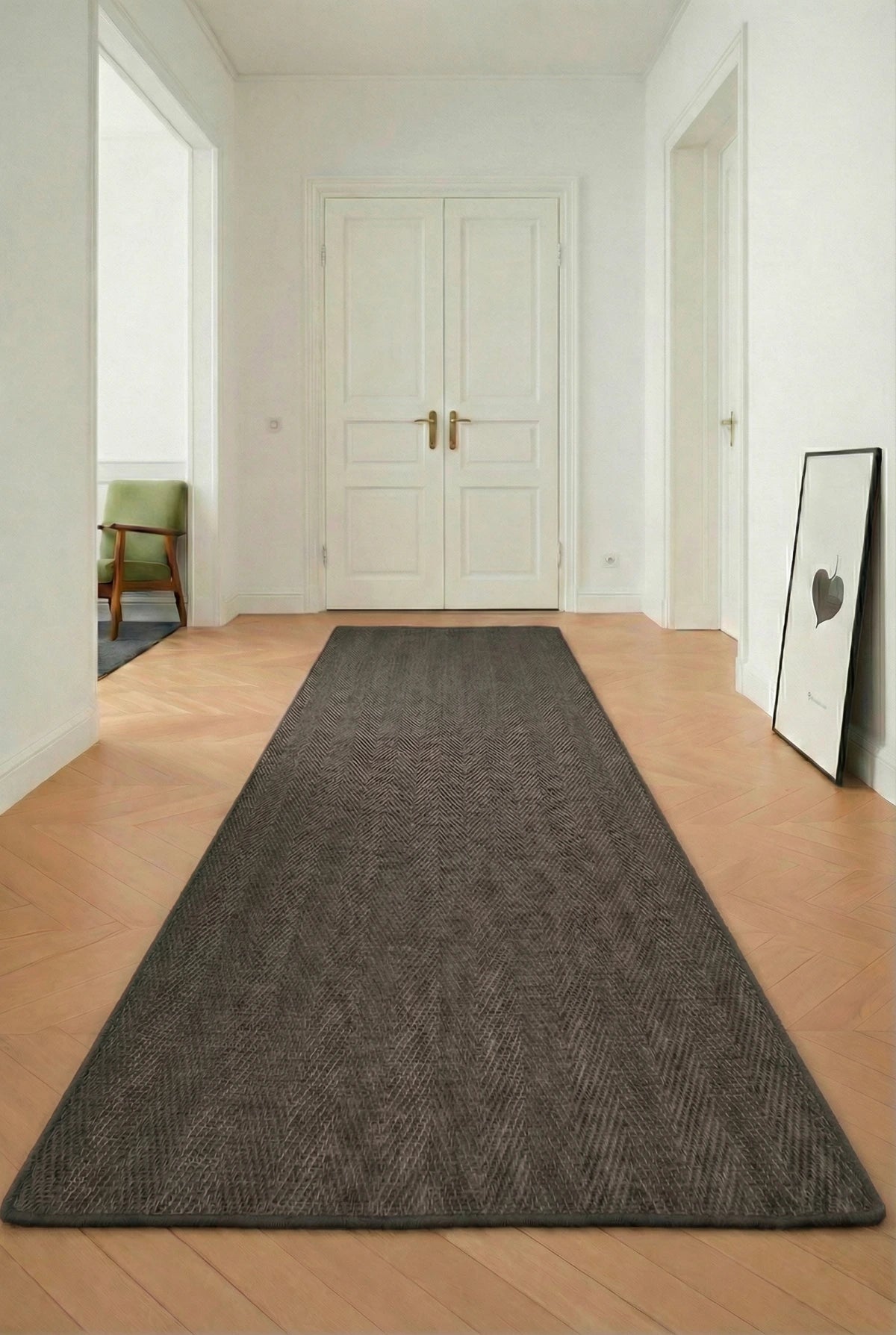 Sisal Läufer Fischgrät Grau meliert, nach Maß - gekettelt