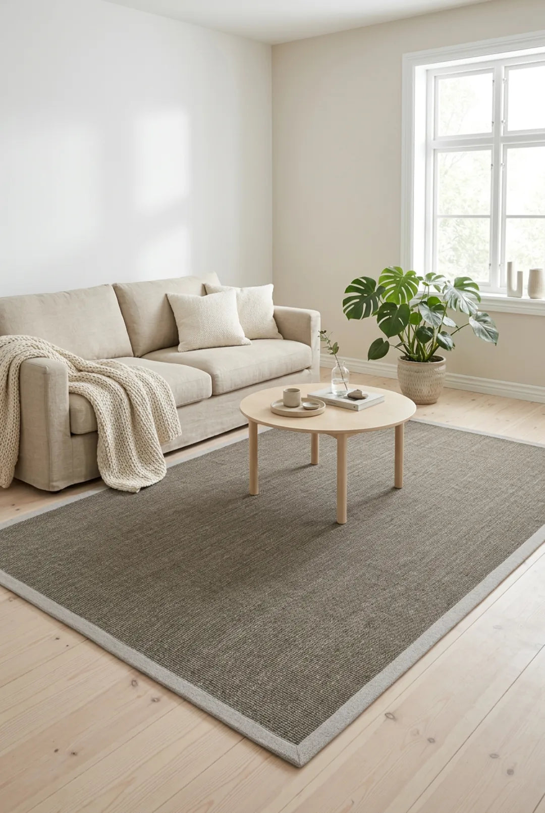 Sisalteppich nach Maß - Purstoff taguagrau, mit Vliesrücken 100% Natur