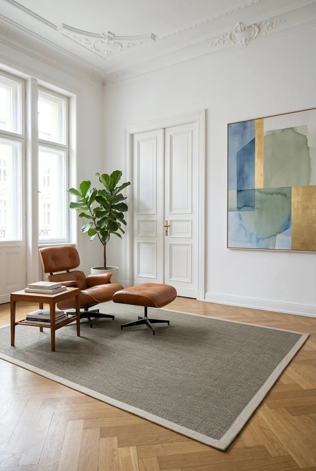 Sisalteppich Purstoff nach Maß, taguagrau mit Vliesrücken 100% Natur