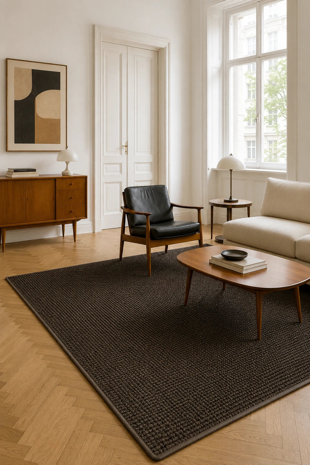 Tapis en sisal sur mesure – Purstoff Châtaigne, surjeté