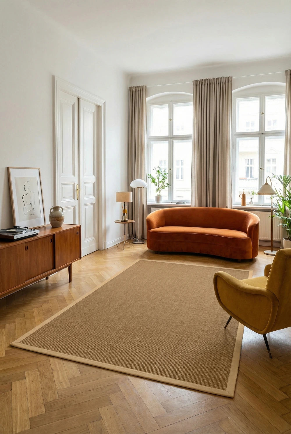 Sisal Teppich Purstoff cashewbeige nach Maß, mit Vliesrücken 100% Natur