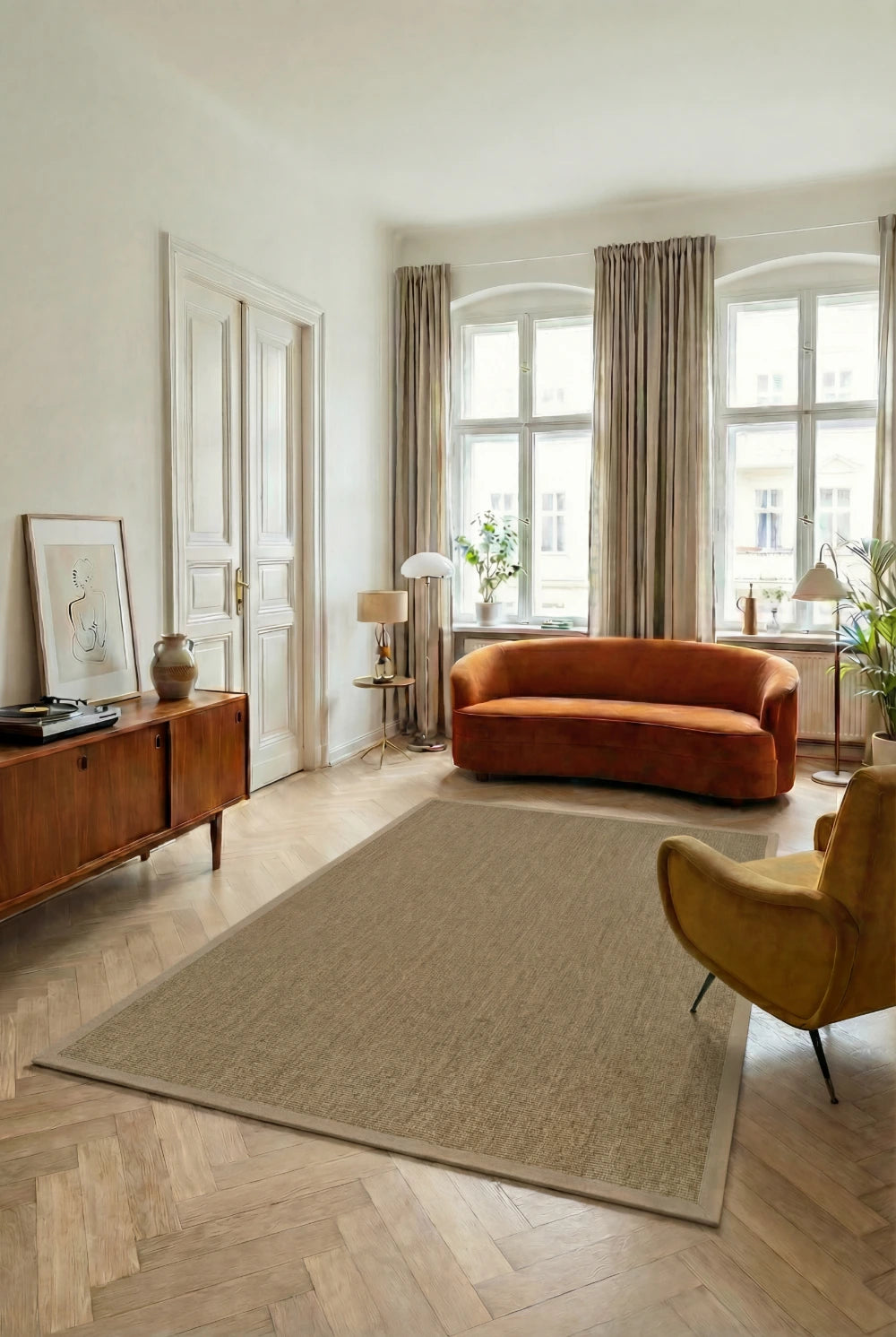 Sisalteppich Purstoff nach Maß, walnussbraun mit Vliesrücken 100% Natur