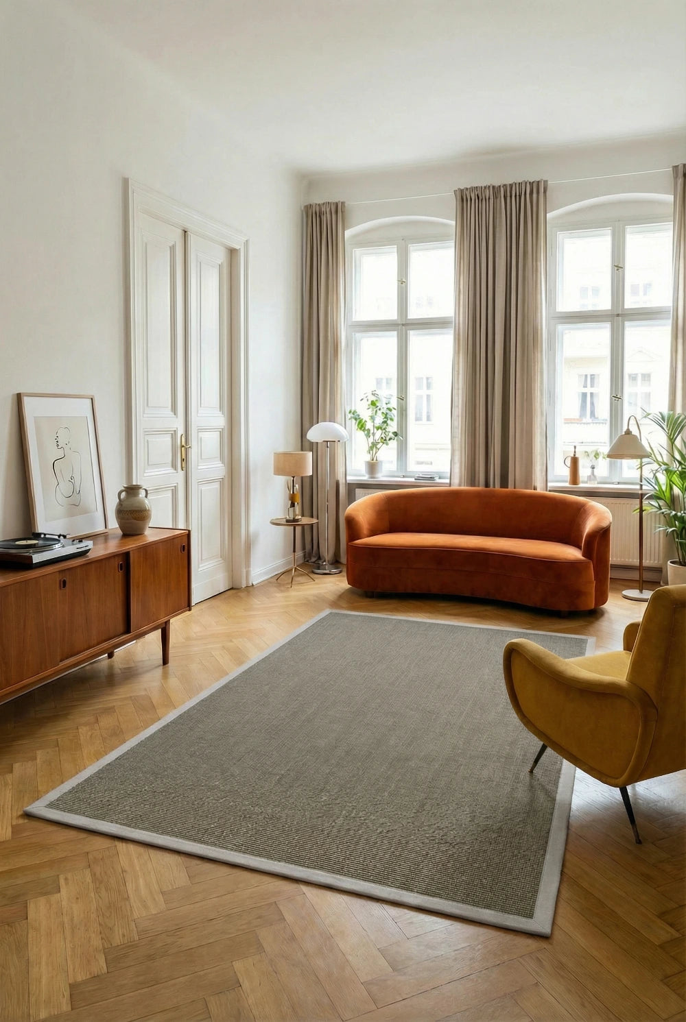 Sisalteppich nach Maß - Purstoff taguagrau, mit Vliesrücken 100% Natur