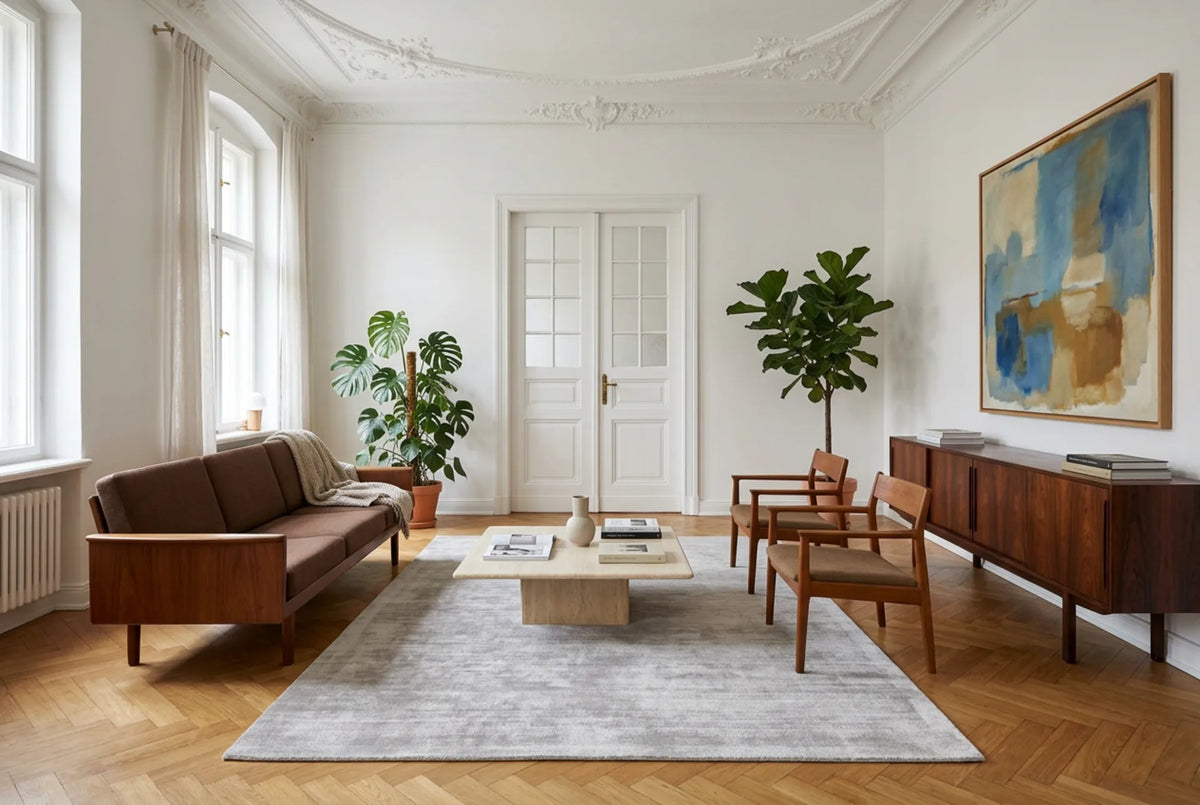 Viscose carpet Village velvet look, silver 