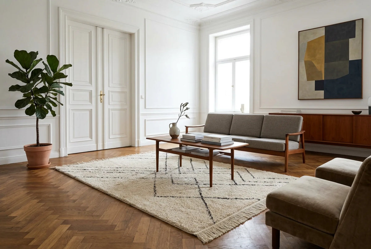 Вовняний килим Mylen 625 кремовий / чорний - 100% бавовна