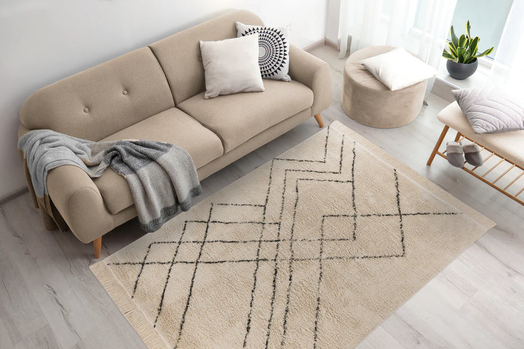 Wollteppich Mylen 625 Creme / Schwarz - 100% Baumwolle