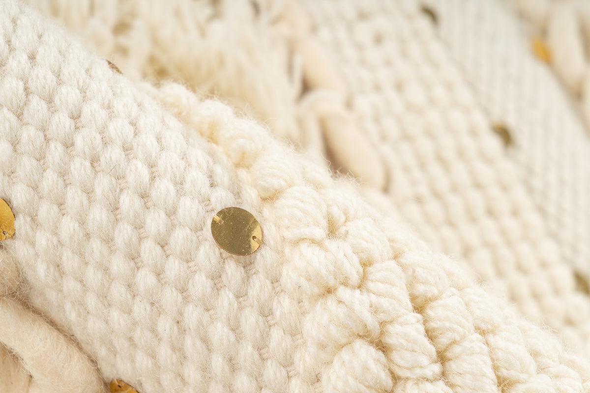 Wollteppich Bohist 525 mit Pailletten, Creme - carpetz