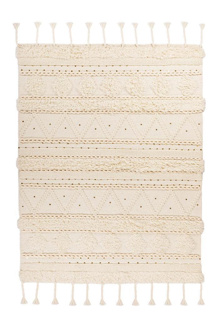 Wollteppich Bohist 525 mit Pailletten, Creme - carpetz